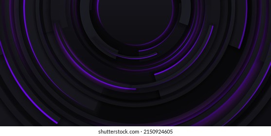 Abstract geometric vector background. Minimal style design. Black circles with neon glow. Abstract black wallpaper.