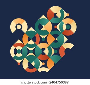 Abstract geometric vector background in native colors over dark, tilling wall interior style wallpaper, bathroom tiles, minimal trendy design composition.