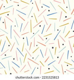 Abstract geometric vector background pattern. Seamless repeat of hand drawn lines and dots. 