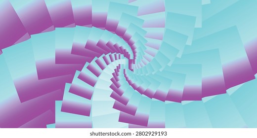Abstract geometric vector background with perspective zoom tunnel effect, featuring a gradient of vibrant magenta and light cyan blue square shapes creating a futuristic 3D illusion pattern
