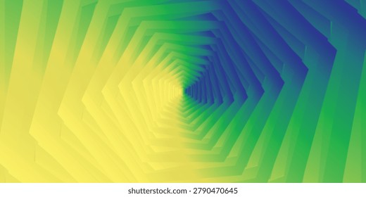 Abstract geometric vector background series featuring vibrant yellow, green, and blue gradients with concentric hexagon patterns, interlocking honeycomb shapes, and dynamic 3D perspective tunnels