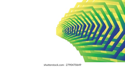 Abstract geometric vector background series featuring vibrant yellow, green, and blue gradients with concentric hexagon patterns, interlocking honeycomb shapes, and dynamic 3D perspective tunnels