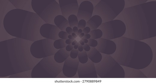 Abstract geometric vector background series featuring a dark mauve and taupe gradient with intersecting cross shapes, concentric floral rounded lines, and a minimalist 3D perspective tunnel vortex