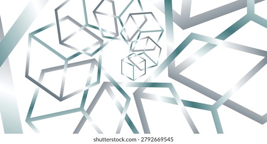 Abstract geometric vector background series featuring a sleek monochrome grey and metallic silver gradient with intersecting cross structures, linear grids, and a minimalist 3D perspective tunnel vortex