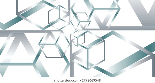 Abstract geometric vector background series featuring a sleek monochrome grey and metallic silver gradient with intersecting cross structures, linear grids, and a minimalist 3D perspective tunnel vortex