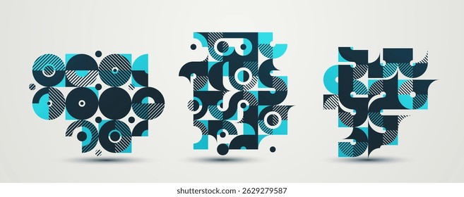 Conjunto de fundo vetorial geométrico abstrato, composição de estilo moderno de design gráfico, padrão de arte de papel de parede, coleção de abstração geométrica em mosaico.