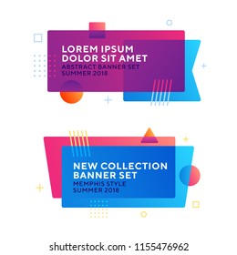 Abstract geometric vector banners in modern memphis design style  Different shapes and vivid gradients: square  circle  triangle  Copyspace for your text  Ready to use in web design advertisement 