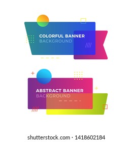 Abstract geometric vector banners in modern memphis design style. Different shapes with vivid gradients colors: square, circle, triangle. Ready to use in web design or advertisement