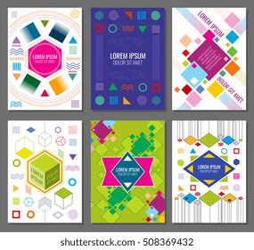 Abstract geometric vector banners, posters, flyers set in bauhaus design style. Hipster colored chaotic style illustration