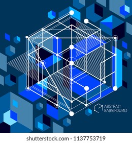 Abstract geometric vector blue background with cubes and other elements. Composition of cubes, hexagons, squares, rectangles and abstract elements. Perfect background for your design projects.