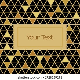 Abstract geometric vector card illustration. Gold and black big triangles texture.