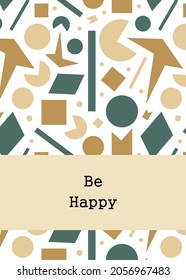 Abstract geometric vector card template, invitation, banner. Design for men. Design with circles, rhombuses, squares and stripes. Abstraction for a book, magazine, office