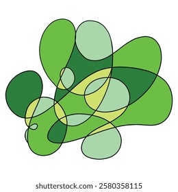 Abstract geometric vector composition, lines and spots. Green shades and colors