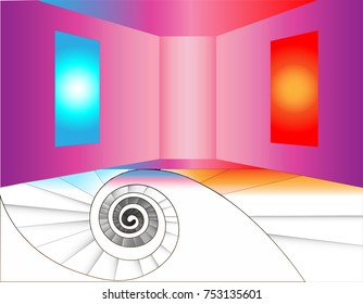 abstract geometric vector create colorful of room and circle stairs. installation art design illustration interior room.