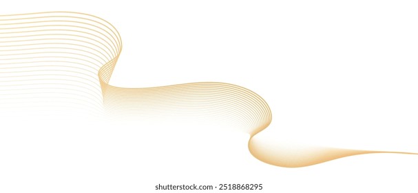 Abstract geometric vector curve lines shape in premium gold color isolated on transtransparent background. Dinamic flowing gold gradient wave pattern. Vector llustration