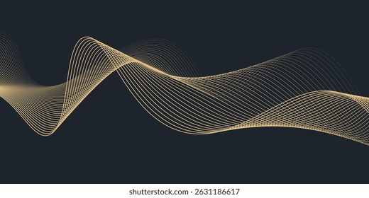 Forma de linhas de curva vetorial geométrica abstrata em cor dourada superior isolada em fundo transparente. Padrão de onda de gradiente de ouro com fluxo dinâmico. Ilustração de vetor