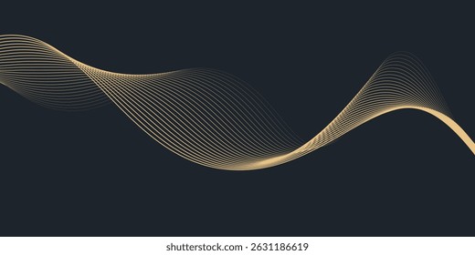 Abstract geometric vector curve lines shape in premium gold color isolated on transtransparent background. Dinamic flowing gold gradient wave pattern. Vector llustration