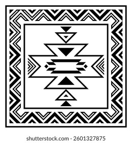 Abstract geometric vector frame. Square border. Aztec, Incas, Maya frame design. Black frame isolated on white background. National ethnic ornament. Geometric vector border.