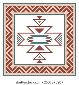 Abstract geometric vector frame. Square border. Aztec, Incas, Maya frame design. Color frame isolated on white background. National ethnic ornament. Geometric vector brown color border.