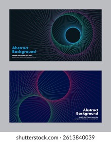 Abstract geometric vector with halftone lines patterns forming a circular shape on dark background, overlapping circles give a sense of space. For cover page, website, banner or backdrop. 