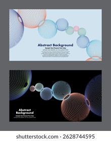 Abstract geometric vector with halftone lines patterns forming a circular shape on dark background, overlapping circles give a sense of space. For cover page, website, banner or backdrop.