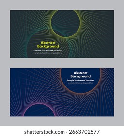 Abstrakter geometrischer Vektor mit Halbtonlinien, die eine kreisförmige Form auf dunklem Hintergrund bilden, überlappende Kreise geben ein Gefühl von Raum. Für Titelseite, Website, Banner oder Hintergrund.
