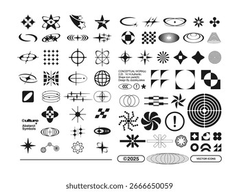 Abstractas geométrico paquete de iconos vectoriales, símbolos de forma minimalista.