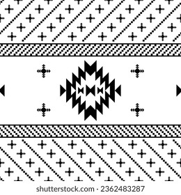 Abstrakte geometrische Vektorgrafik. Ethnische Texturmotive. Tribal nahtloses Muster für Textil- und Stickereien. Schwarz-Weiß-Farbe.