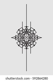 Abstract Geometric Vector Illustration, Mandala, Dreamcatcher - Dark Elements on Grey Background