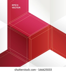 Abstract geometric vector illustration of minimal cube and grid shapes for info graphics,  backgrounds, brochure covers, layouts - red edition 