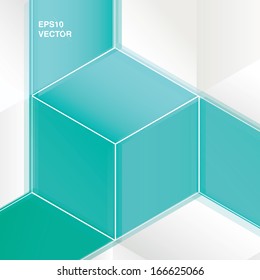Abstract geometric vector illustration of minimal and blurred cube shapes for web site backgrounds, info graphics, brochure covers, layouts - cyan color edition