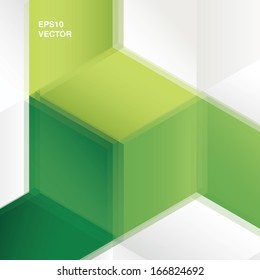 Abstract geometric vector illustration of minimal and blurred cube shapes for web site backgrounds, info graphics, brochure covers, layouts - green color edition