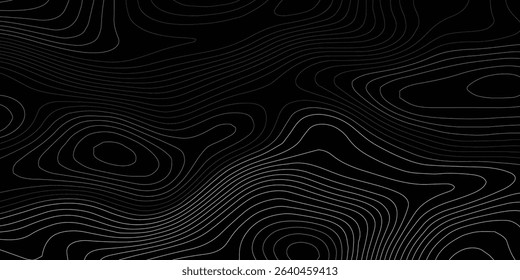 Abstract Geometric Vector Illustration of Wavy Black and White Contour Line Topographic Design.