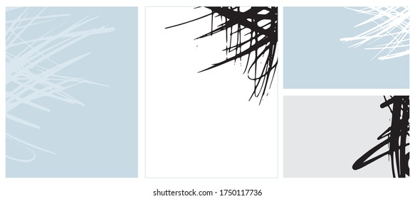 Abstract Geometric Vector Layouts. Irregular Hand Drawn Scribbles Isolated on a Light Blue,White and Light Gray Background. Simple Abstract Vector Prints Ideal for Layout, Cover, Card, Printing.