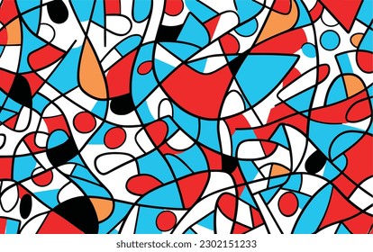 abstract geometric vector line pattern, in the style of bold lines, dynamic colors, simplistic designs, bold and vibrant primary colors, memphis design, light azure and red, uhd image, white backgroun