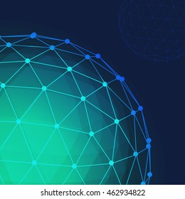Abstract geometric vector mesh sphere constructed with connected triangles and points. Futuristic technology style. Low poly form.