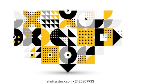 Abstract geometric vector modular background, retro 70s modernism style pattern, modular tiles with dots, spotty pattern with circles squares and triangles.