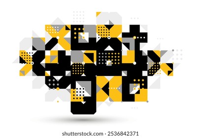 Abstract geometric vector modular background, retro 70s modernism style pattern, modular tiles with dots, spotty pattern with circles squares and triangles.