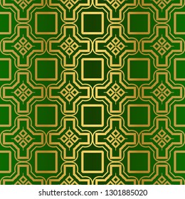 Abstract Geometric Vector Paper For Scrapbook. Seamless. Green gold luxury color.