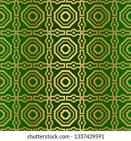 Abstract Geometric Vector Paper For Scrapbook. Seamless. Green gold luxury color.