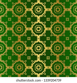 Abstract Geometric Vector Paper For Scrapbook. Seamless. Green gold luxury color.