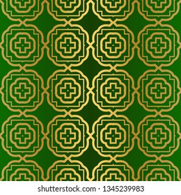 Abstract Geometric Vector Paper For Scrapbook. Seamless. Green gold luxury color.