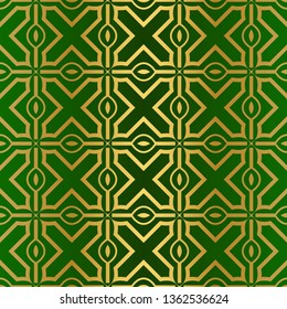 Abstract Geometric Vector Paper For Scrapbook. Seamless. Green gold luxury color.