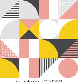 Abstract geometric vector pattern background of color triangle, circle and square with line stitch and seamless patchwork collage