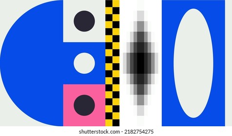 Abstract geometric vector pattern design with simple shapes and bright and vivid colors. Geometrical composition, useful for web design, business card, invitation, poster, textile print, background.