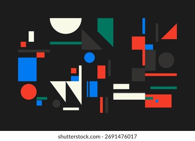 Abstract geometric vector pattern design with simple shapes and bright and vivid colors. Geometrical composition
