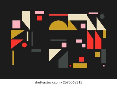 Abstract geometric vector pattern design with simple shapes and bright and vivid colors. Geometrical composition