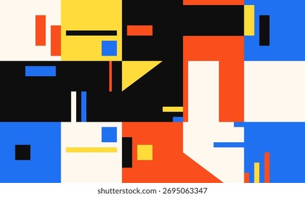 Abstract geometric vector pattern design with simple shapes and bright and vivid colors. Geometrical composition