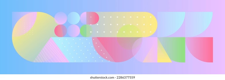 Abstract geometric vector pattern with gradient geometric shapes. Best for web design, event posters, decorative art prints and backgrounds. Modern colorful circles, triangles and squares. 
