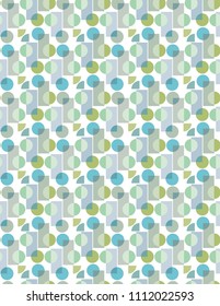Abstract Geometric Vector Pattern. Green and Blue Key Color Elements. White Background.